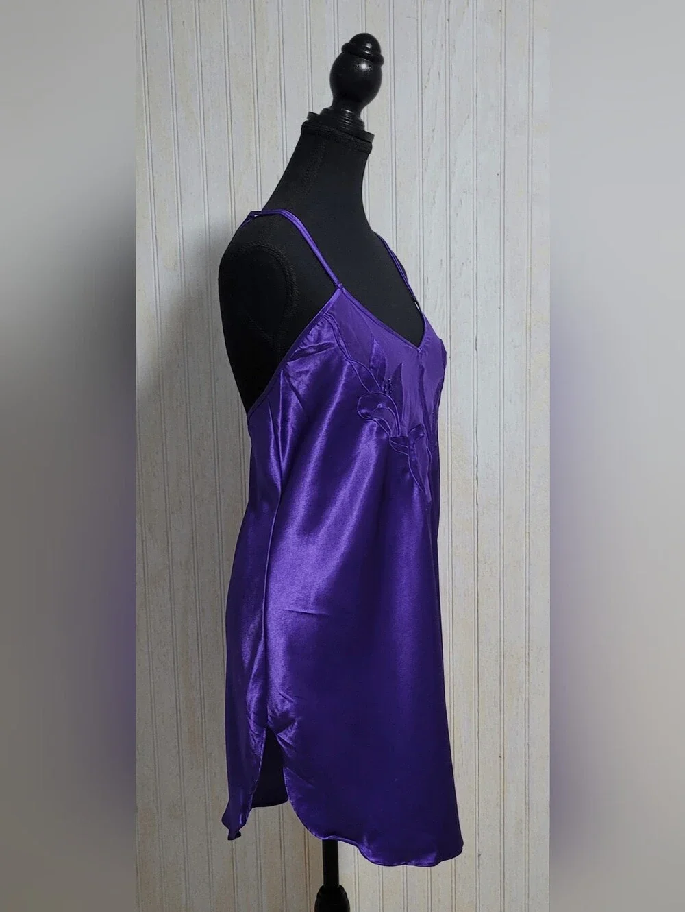 Vintage Josie Purple Satin Strappy Cross Back Slip Dress M